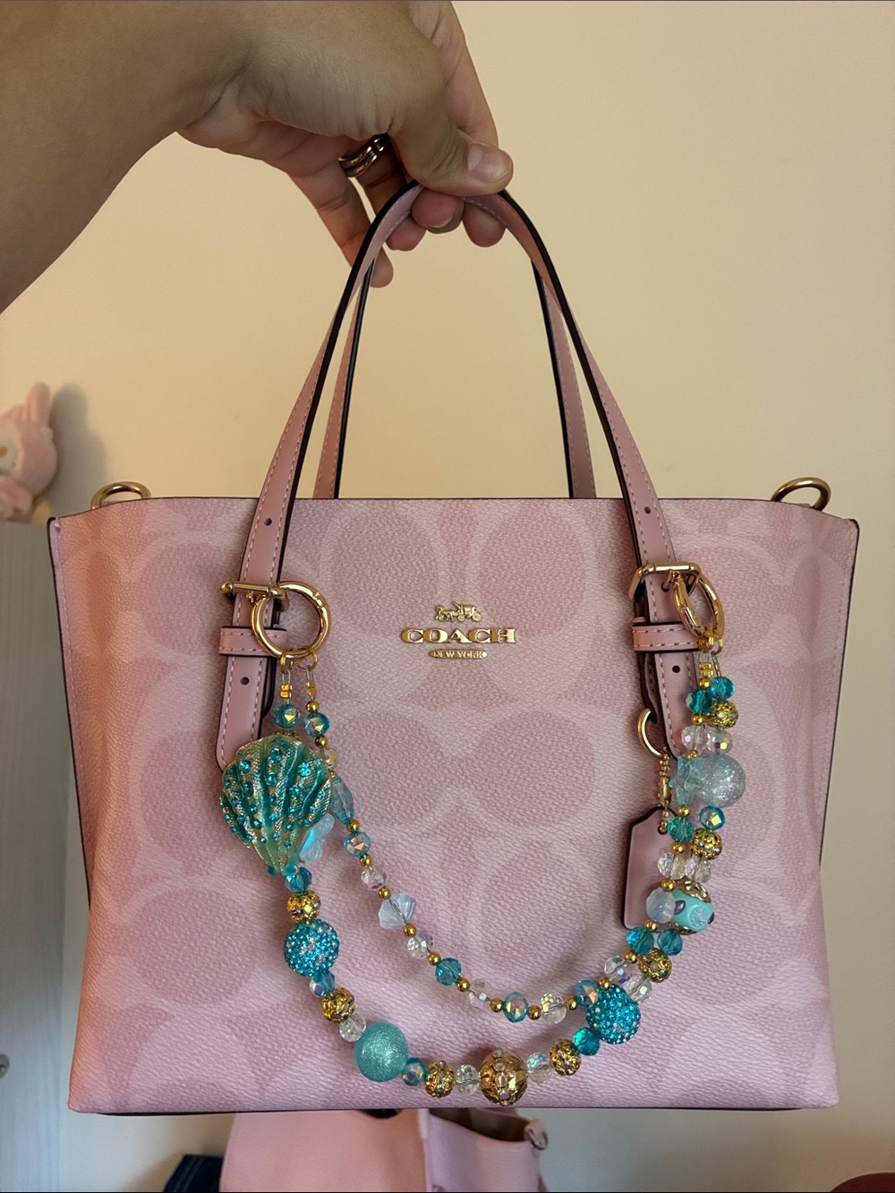 Turquoise & Gold Beaded Beachy Bedazzled Shell Bag Chain